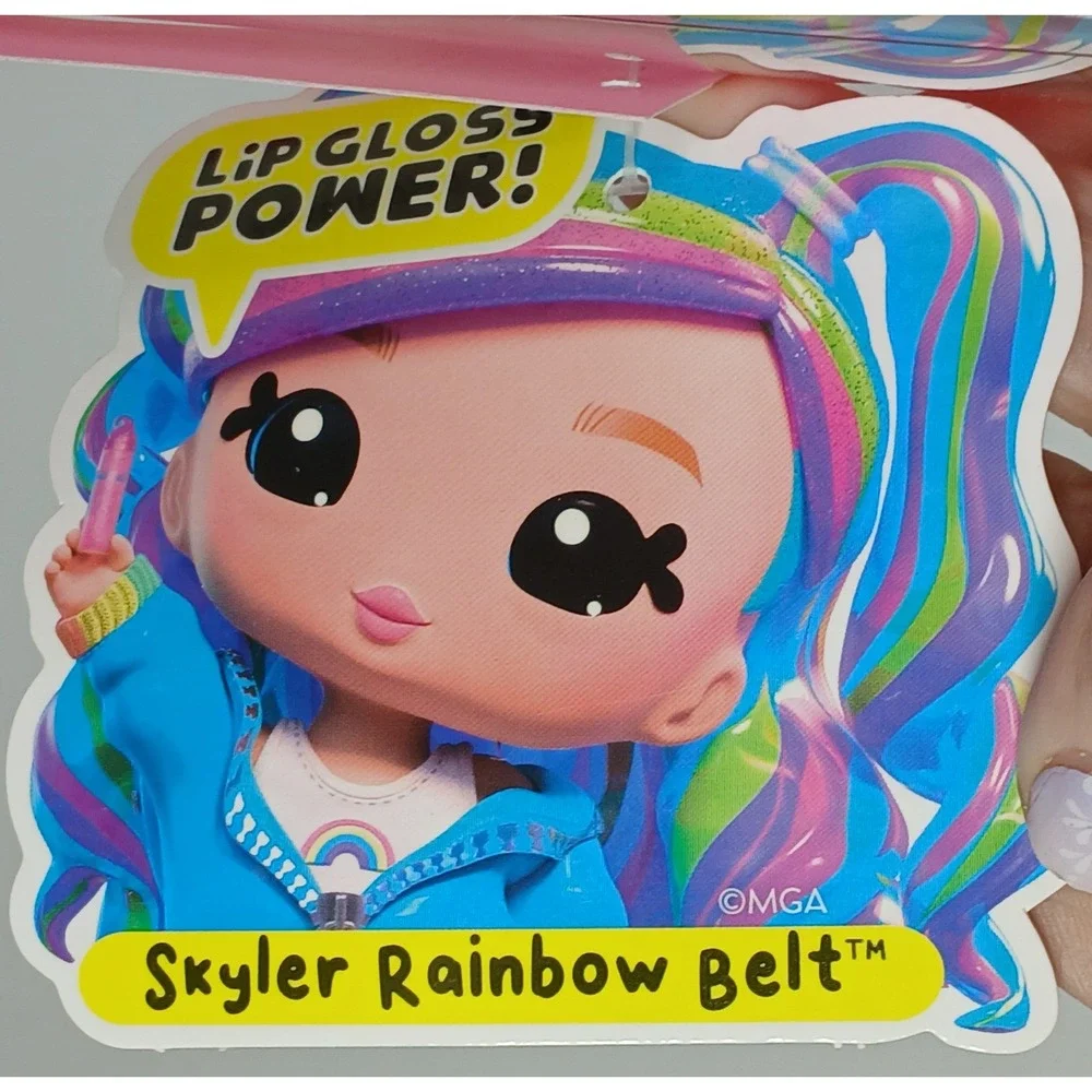 NIB Yummiland Skyler Rainbow Belt Large Doll DIY Lip Gloss Pet Swirlypop Num Nom